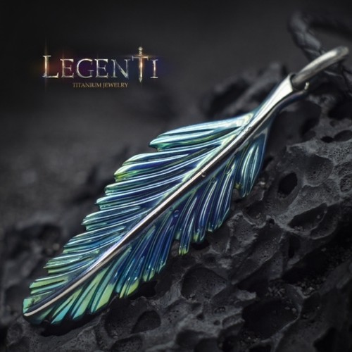 Feather Titanium Pendant Fire Amulet Necklace Tribal Edgy Fan .