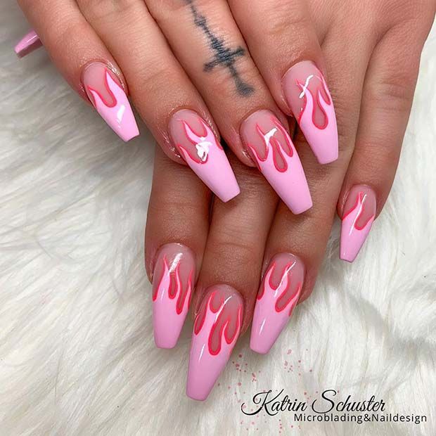 21 Flame Nail Ideas in 2020 | Summer acrylic nails, Bright summer .