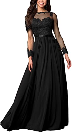 Aofur Women's Long Sleeve Lace Floral Formal Evening Gowns Ladies .