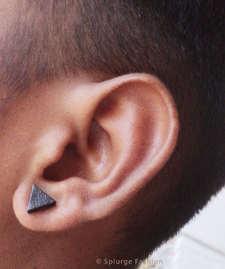 Designer Fashion Ear Stud - Black Triangle - Magnet or Piercing .