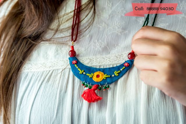 The most unique handcrafted fabric jewelry only @Crafts Bits .