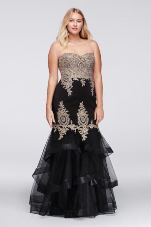 Embroidered Mermaid Plus Size Gown with Tier Skirt | David's .