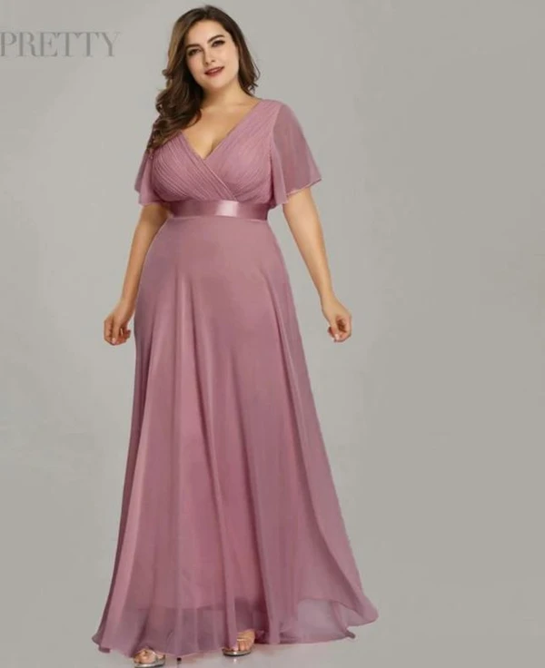 Glamorous double V-neck Chiffon A-line Plus Size Prom Dresses .