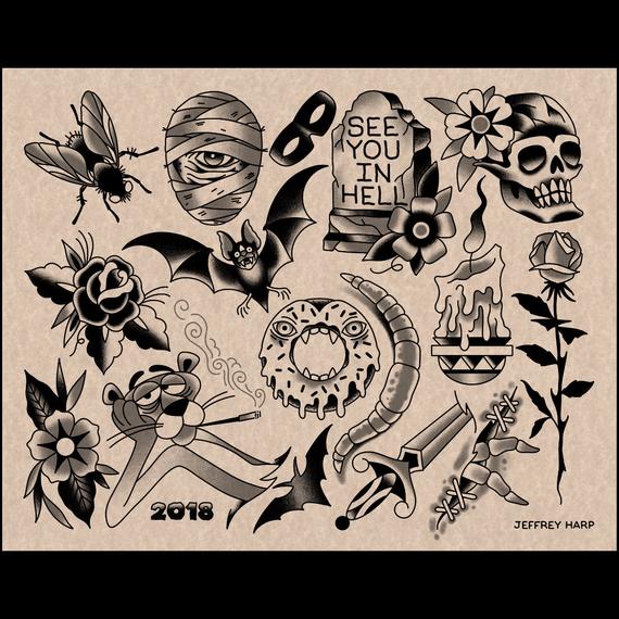 2018 Halloween Tattoo Flash Sheet Two | Et
