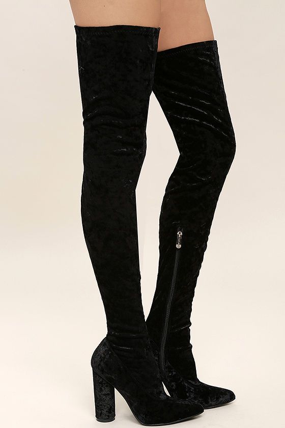 Julia Black Velvet Thigh High Boots | Velvet thigh high boots .