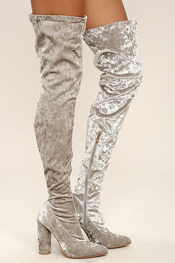 Julia Grey Velvet Thigh High Boots | Velvet thigh high boots .