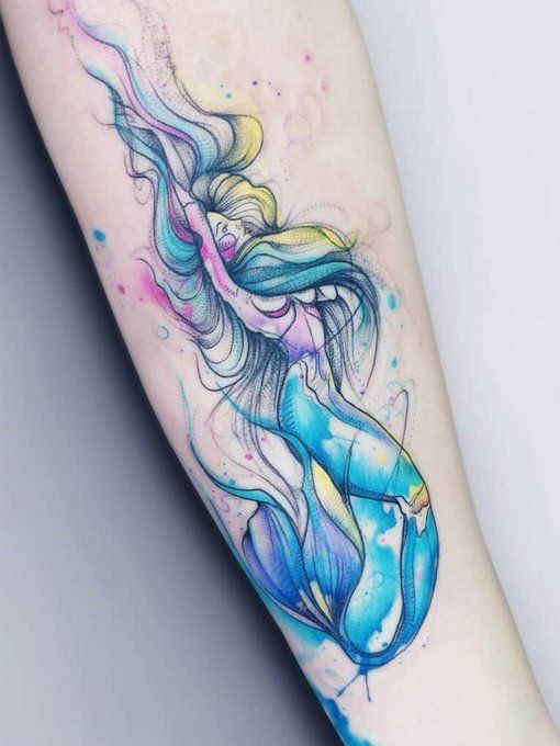 Ramón on Twitter | Watercolor mermaid tattoo, Mermaid tattoo .