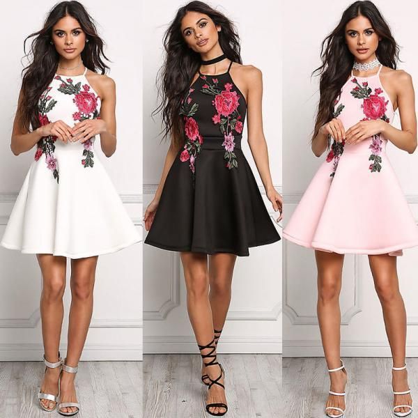 Stylish Floral Embroidery Short Dresses | Ladies mini dresses .