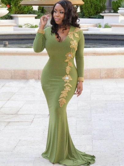 Ravishing Green Bodycon Appliques Maxi Dress | Womens maxi dresses .