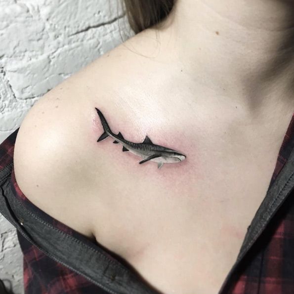 Shark tattoo by Anastasia Slutskaya | Shark tattoos, Small shark .