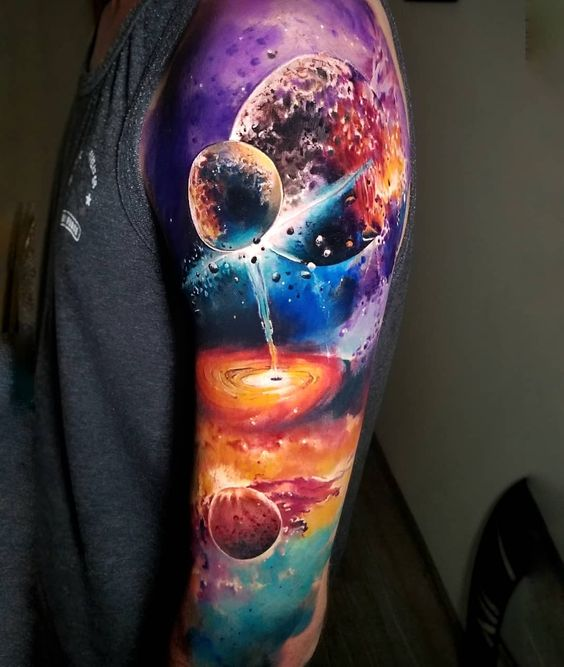 85 Space and Galaxy Tattoo Designs and ... | Space tattoo sleeve .