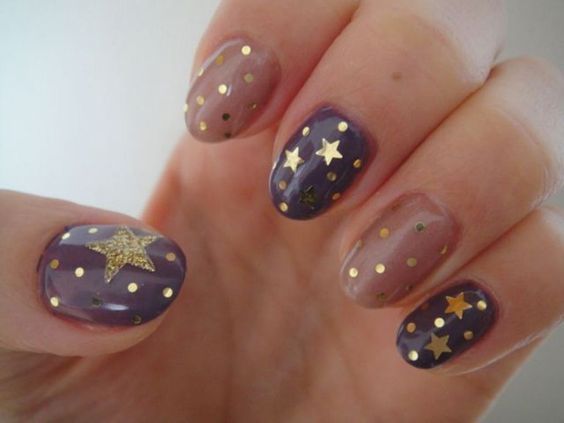 Moon and Star Nail Art | Star nail designs, Star nail art, Cute nai