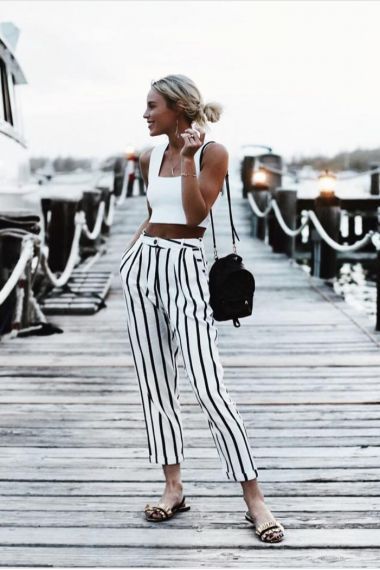 White stripe trousers and crop top | streetstyle | summer style .