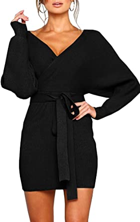 Amazon.com: YeMgSiP Womens Wrap Sweater Dresses Deep V Neck .