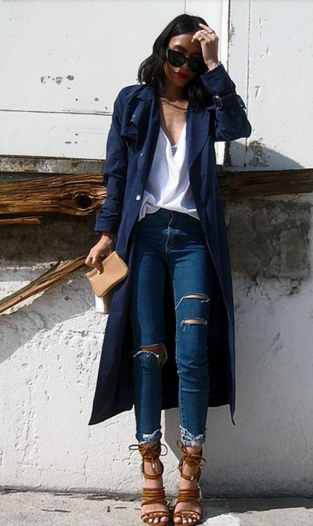 Navy trench | Fashion, Trench coat outfit, Casual fashi