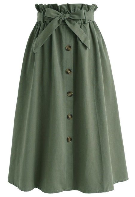 Tie Waist Button Down Skirt Green | Army green skirt, Skirt .