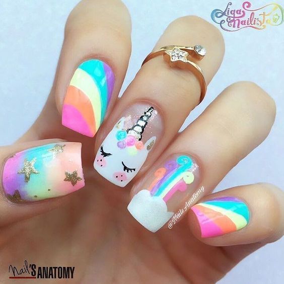 Unicorn fix for the day thanks to this cute unicorn nail art by .