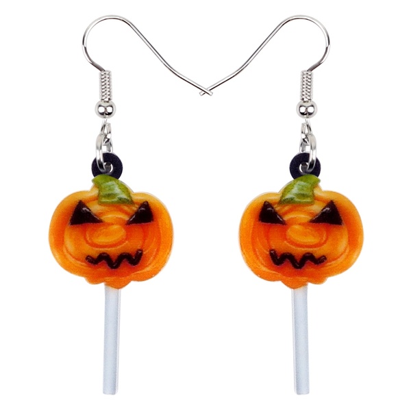 Acrylic Halloween Sweet Pumpkin Lollipop Candy Earrings Drop .