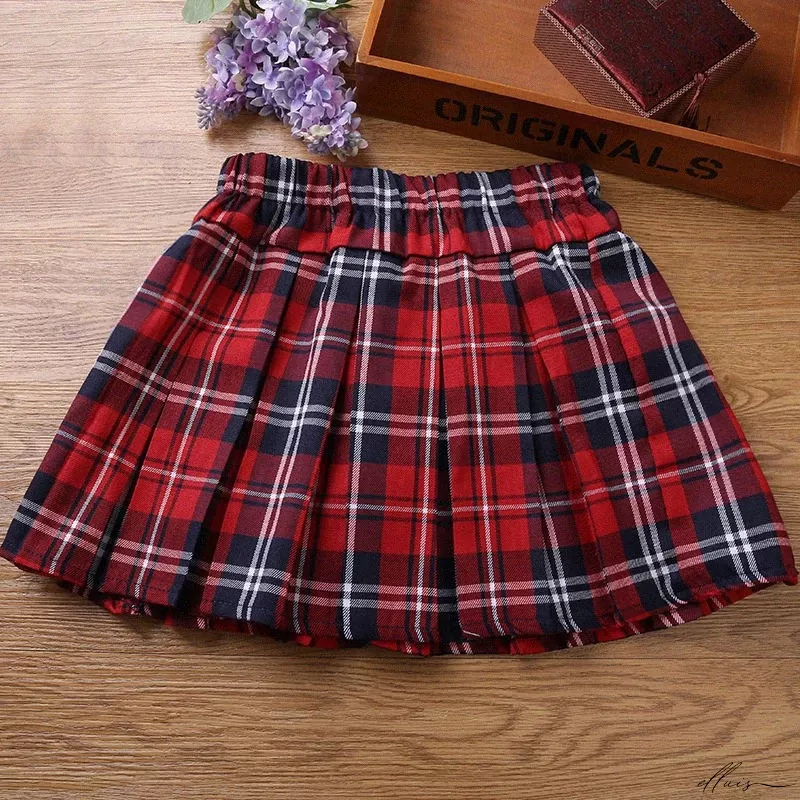 Childrens Plaid A-Line Skirt in Red - School Uniform Performance Skirt