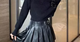 Genuine Leather Pleated Skirt with Metal Buckle from The Academy - Sheepskin Mini Skirt in Pleated Design