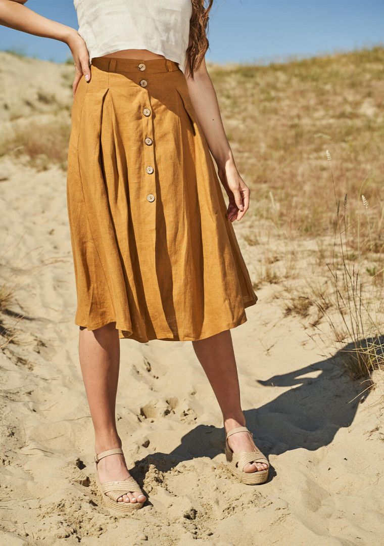 Timeless Elegance with the Button-Front Linen Skirt in Briny