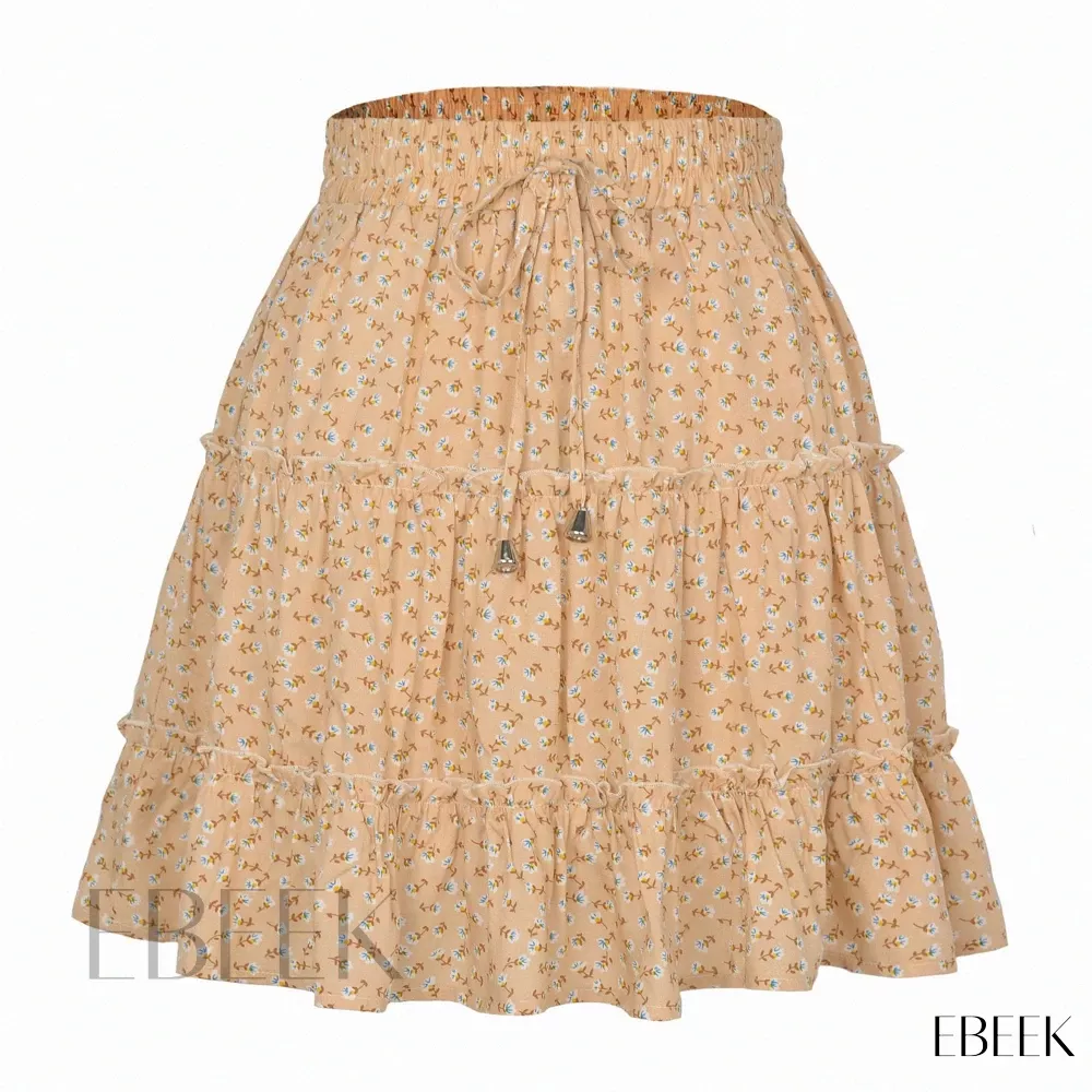 High-Waisted Floral Print Skirt with Ruffled Hem and Printed Letter Mini Skirt