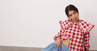 ASOS DESIGN oversized frill collar blouse in red gingham | ASOS