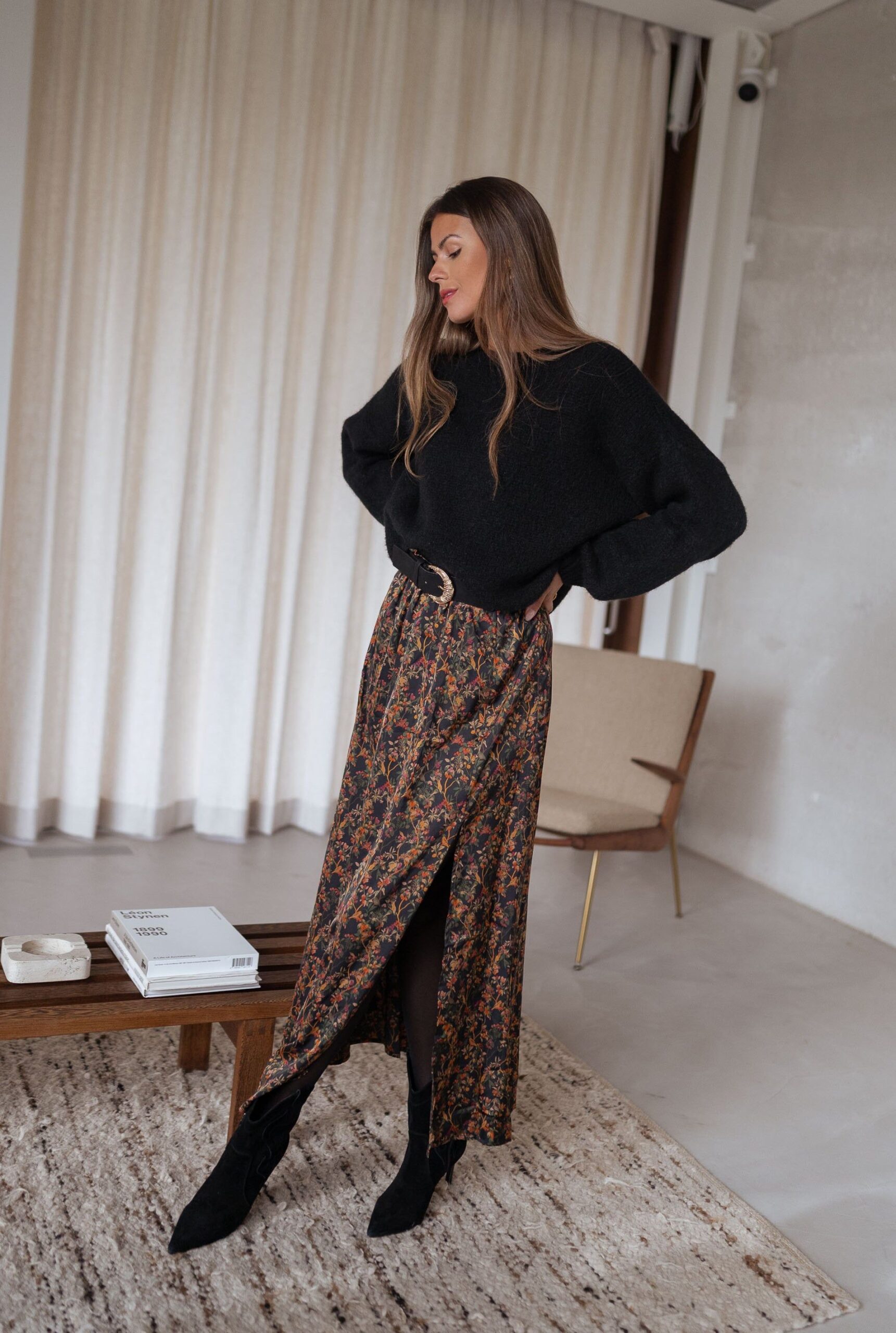 Elegant and Versatile: Black Bridget Floral Skirt