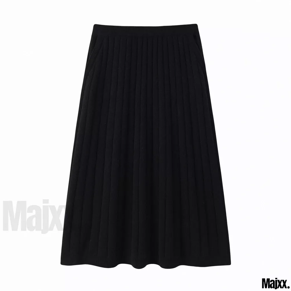 Erdo City Drawstring Midi Skirt: Cashmere Umbrella Skirt and Long Cashmere Skirt