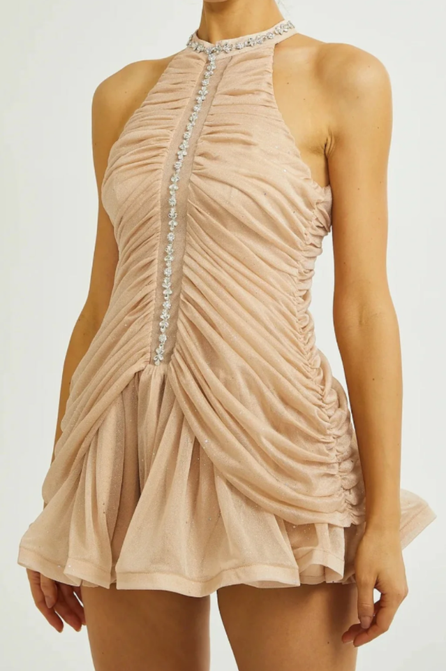 Elevate Your Wardrobe with the Draped Crystal Stone Charming Detail Design Dress