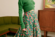 The Green Pleated Floral Skirt & Reviews - Green - Bottoms | RIHOAS