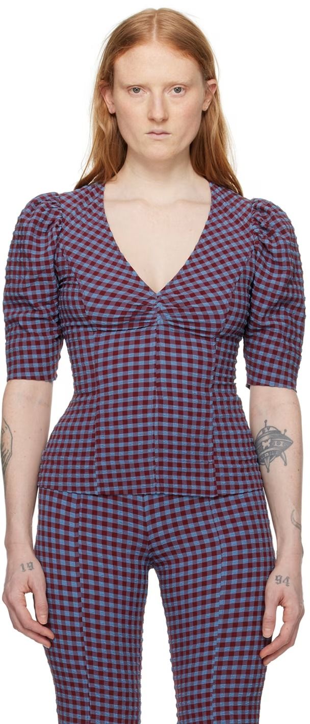 GANNI - Blue & Red Check Blouse