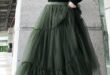 Italian Green asymmetrical design tulle Skirts Summer