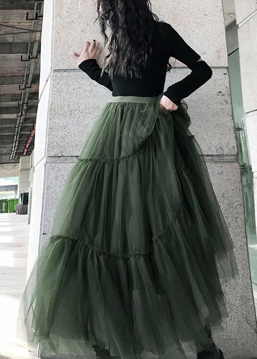 Elegant Sophistication: The Italian Green Asymmetrical Design Tulle Skirt from Soolinen