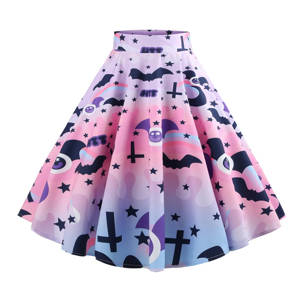 Embrace Vintage Charm with the Retro Ghost Bat Print Halloween Skirt from JeTechBand