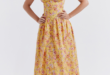 Tatiana Yellow Floral Charming Print Midi Dress - S / Yellow Print