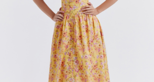 Tatiana Yellow Floral Charming Print Midi Dress - S / Yellow Print