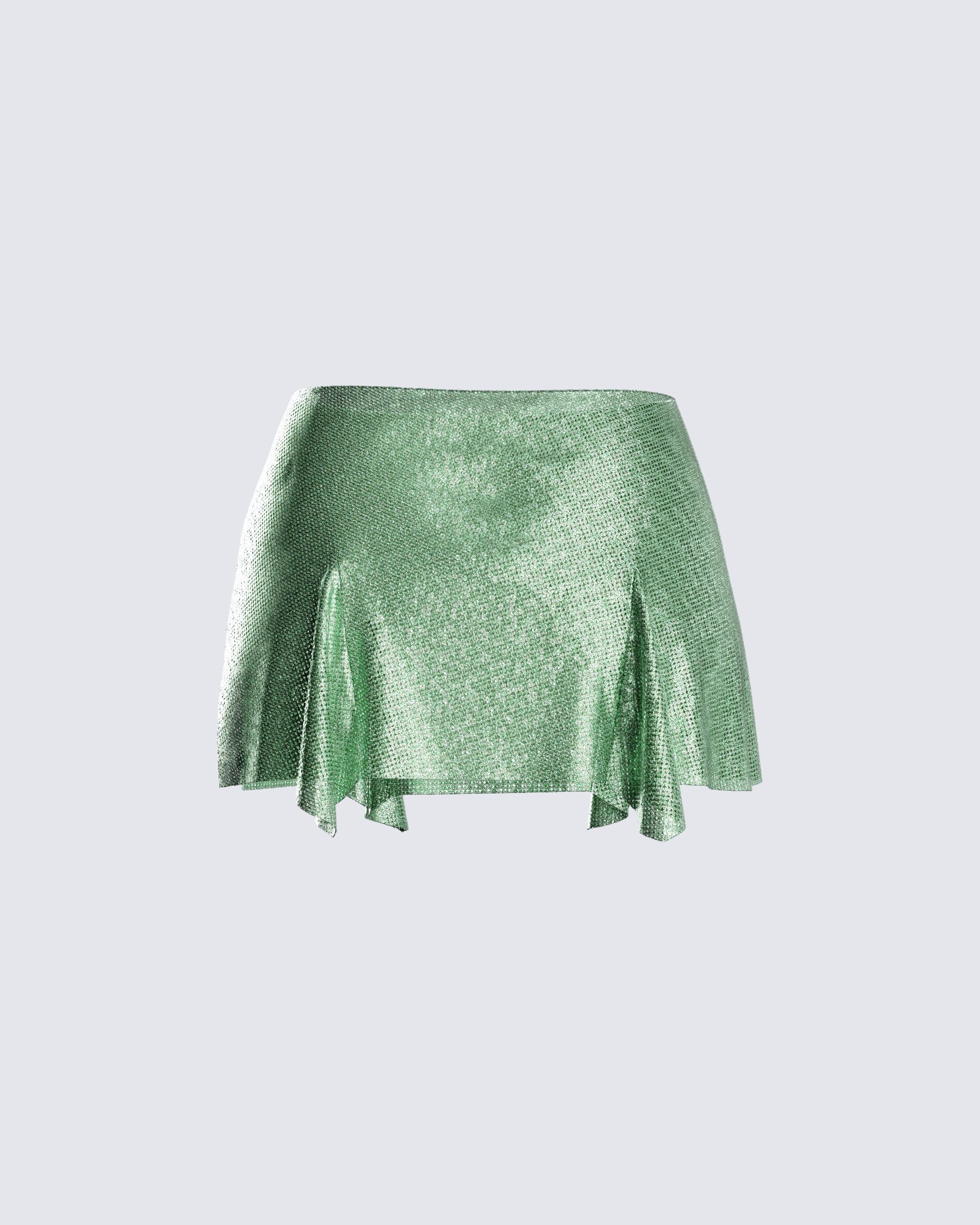 Sparkle in Style with the Lula Green Rhinestone Mini Skirt