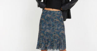 Latrix Mesh Midi Skirt in Tonal Blue Paisley