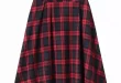 Womens Plaid Wool Half Skirt with Large Swing for Warmth - Black and Red, S