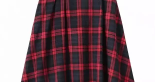 Womens Plaid Wool Half Skirt with Large Swing for Warmth - Black and Red, S