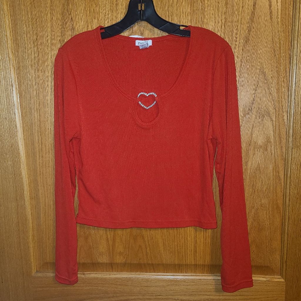 Rue21 Tops | Rue21 Women's Long Sleeve Red Blouse Heart Cropped Size Xl Nwt | Color: Red | Size: Xl