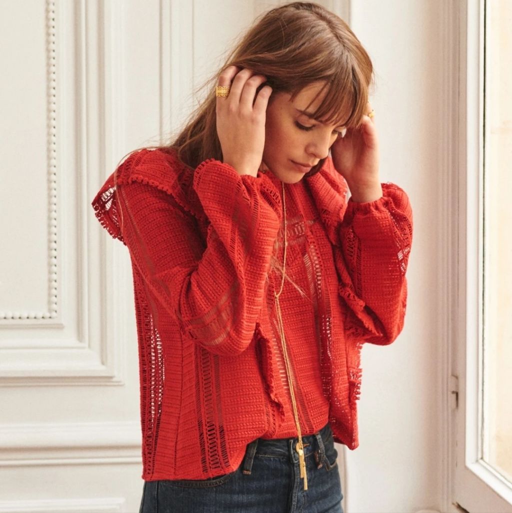 Sezane Tops | Sezane Line Blouse | Color: Red | Size: 10