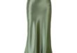 Hirsionsan Satin High Waist Skirts Women 2021 New Soft Smooth Silk Office Lady Basic Midi Skirt Chic Elegant Glossy Long Skirt Green-L