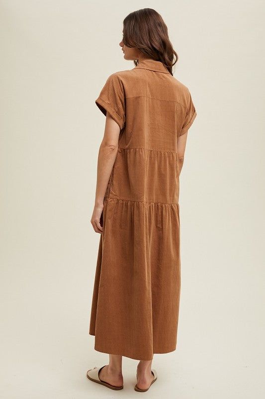 Stripe Corduroy Midi Dress - Camel - Medium/Large