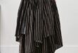 Unique Black Asymmetrical Striped Cotton Skirt Fall - Black / 3XL(Fit for EU 48-50, US 16-18, UK/AU 20-22, IT 52-54)