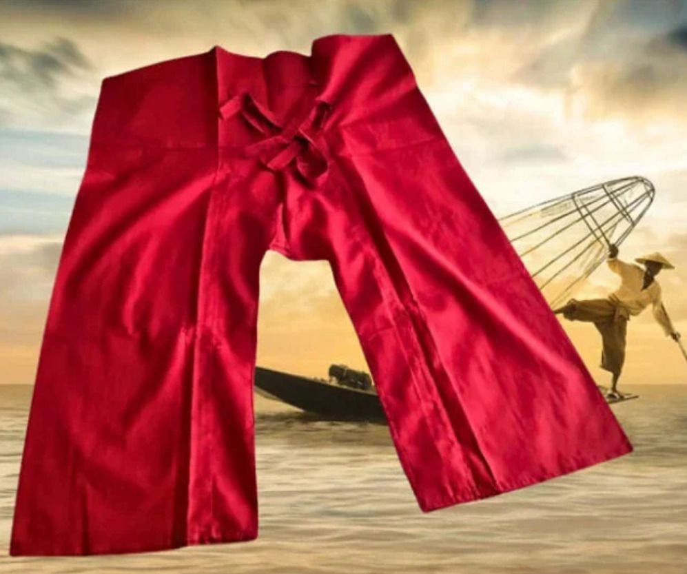 Thai fisherman pants scarlet red cotton mix wrap pants comfy loungewear unisex  | eBay