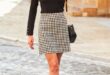 Black & White Dogtooth A-Line Skirt