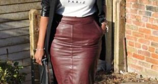 beige leather skirt outfit ideas