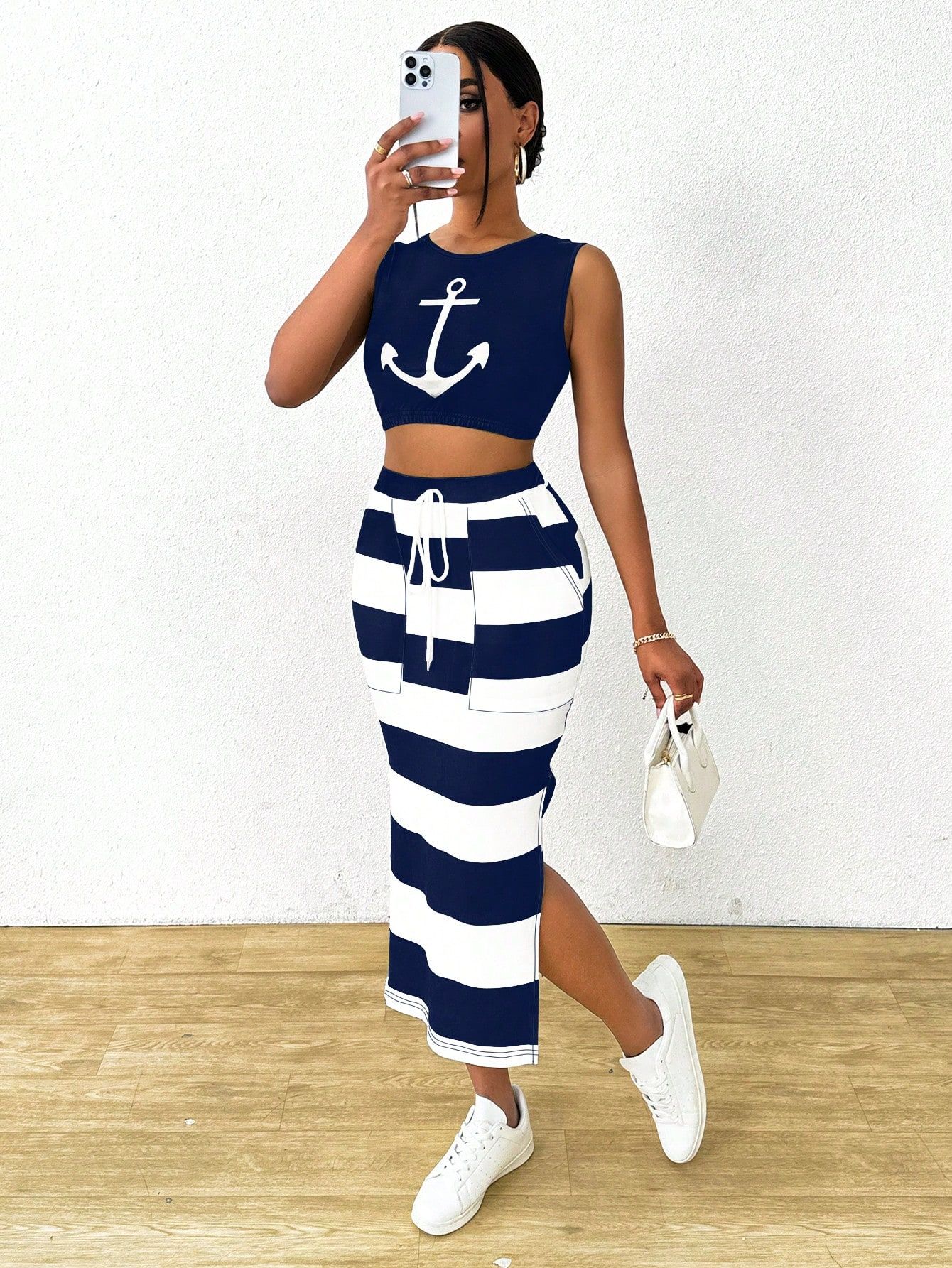 Embrace Effortless Style with the SHEIN Essnce Striped Print Skirt and Tank Top Set